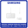 Γνήσια Original Samsung Wireless Charger Duo 15W, EP-P5400TWE Ασύρματος Φορτιστής + Cable Καλώδιο Type-C To Type-C 100CM White Άσπρο EP-P5400TWEGEU (Service Pack By Samsung)