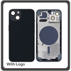 HQ OEM Συμβατό Για Apple iPhone 13, iPhone13 (A2633, A2482) EU Version Rear Back Battery Cover Middle Frame- Housing Πίσω Κάλυμμα Καπάκι Πλάτη Μπαταρίας - Σασί + Side Keys Πλαινά πλήκτρα  + Sim Tray Θήκη Κάρτας Midnight Black Μαύρο (Grade AAA+++)