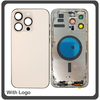 HQ OEM Συμβατό Με Apple iPhone 14 Pro Max (A2894), Rear Back Battery Cover Middle Frame- Housing Πίσω Κάλυμμα Καπάκι Πλάτη Μπαταρίας - Σασί + Camera Lens Τζαμάκι Κάμερας + Side Keys Πλαινά πλήκτρα  + Sim Tray Θήκη Κάρτας Gold Χρυσό (Premium A+)​