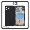HQ OEM Συμβατό Με Apple iPhone 12 (A2403, A2172) Rear Back Battery Cover Middle Frame- Housing Πίσω Κάλυμμα Καπάκι Πλάτη Μπαταρίας - Σασί + Side Keys Πλαϊνά πλήκτρα  + Sim Tray Θήκη Κάρτας + Magsafe Black Μαύρο (Premium A+)