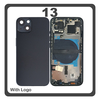 HQ OEM Συμβατό Με Apple iPhone 13, iPhone13 (A2633, A2482) Rear Back Battery Cover Middle Frame- Housing Πίσω Κάλυμμα Καπάκι Πλάτη Μπαταρίας + Power Button + Volume Button Flex Cable + Sim Card Tray + Flashlight Flex + NFC Black Μαύρο (Premium A+)