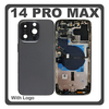 HQ OEM Συμβατό Με Apple iPhone 14 Pro Max, iPhone 14 ProMax (A2894, A2651), Rear Back Battery Cover Middle Frame- Housing Πίσω Κάλυμμα Καπάκι Πλάτη Μπαταρίας + Power Button + Volume Button Flex Cable + Sim Card Tray + Flashlight Flex + NFC Black Μαύρο (Premium A+)