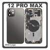 HQ OEM Συμβατό Με Apple iPhone 12 Pro Max, iPhone12 Pro Max (A2411, A2342) Rear Back Battery Cover Middle Frame- Housing Πίσω Κάλυμμα Καπάκι Πλάτη Μπαταρίας + Power Button + Volume Button Flex Cable + Sim Card Tray + Flashlight Flex + NFC Black Μαύρο (Premium A+)