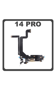 iPhone 14 Pro (A2890, A2650) Lightning USB Charging Dock Connector Lightning Flex Καλωδιοταινία Κονέκτορας Φόρτισης + Microphone Μικρόφωνο Gold Χρυσό (Pulled)