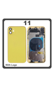 HQ OEM Συμβατό Με Apple iPhone 11 (A2221, A2111) Rear Back Battery Cover Middle Frame- Housing Πίσω Κάλυμμα Καπάκι Πλάτη Μπαταρίας + Power Button + Volume Button Flex Cable + Sim Card Tray + Flashlight Flex + NFC Yellow Κίτρινο (Premium A+)