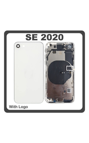 HQ OEM Συμβατό Με iPhone SE (2020) (A2275, A2296) Rear Back Battery Cover Middle Frame- Housing Πίσω Κάλυμμα Καπάκι Πλάτη Μπαταρίας + Power Button + Volume Button Flex Cable + Sim Card Tray + Flashlight Flex + NFC White Άσπρο (Premium A+)