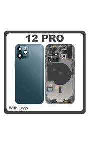 HQ OEM Συμβατό Με Apple iPhone 12 Pro, (A2407, A2341) Rear Back Battery Cover Middle Frame- Housing Πίσω Κάλυμμα Καπάκι Πλάτη Μπαταρίας + Power Button + Volume Button Flex Cable + Sim Card Tray + Flashlight Flex + NFC Blue Μπλε (Premium A+)