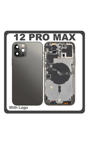 HQ OEM Συμβατό Με Apple iPhone 12 Pro Max, iPhone12 Pro Max (A2411, A2342) Rear Back Battery Cover Middle Frame- Housing Πίσω Κάλυμμα Καπάκι Πλάτη Μπαταρίας + Power Button + Volume Button Flex Cable + Sim Card Tray + Flashlight Flex + NFC Black Μαύρο (Premium A+)