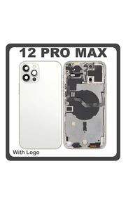 HQ OEM Συμβατό Με Apple iPhone 12 Pro Max, iPhone12 Pro Max (A2411, A2342) Rear Back Battery Cover Middle Frame- Housing Πίσω Κάλυμμα Καπάκι Πλάτη Μπαταρίας + Power Button + Volume Button Flex Cable + Sim Card Tray + Flashlight Flex + NFC White Άσπρο (Premium A+)