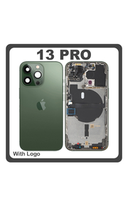 HQ OEM Συμβατό Με Apple iPhone 13 Pro (A2638, A2483) Rear Back Battery Cover Middle Frame- Housing Πίσω Κάλυμμα Καπάκι Πλάτη Μπαταρίας + Power Button + Volume Button Flex Cable + Sim Card Tray + Flashlight Flex + NFC Green Πράσινο (Premium A+)