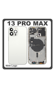 HQ OEM Συμβατό Με Apple iPhone 13 Pro Max (A2643, A2484) Rear Back Battery Cover Middle Frame- Housing Πίσω Κάλυμμα Καπάκι Πλάτη Μπαταρίας + Power Button + Volume Button Flex Cable + Sim Card Tray + Flashlight Flex + NFC White Λευκό (Premium A+