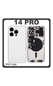 HQ OEM Συμβατό Με Apple iPhone 14 Pro (A2890, A2650) Rear Back Battery Cover Middle Frame- Housing Πίσω Κάλυμμα Καπάκι Πλάτη Μπαταρίας + Power Button + Volume Button Flex Cable + Sim Card Tray + Flashlight Flex + NFC White Άσπρο (Premium A+)