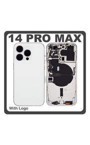 HQ OEM Συμβατό Με Apple iPhone 14 Pro Max, iPhone 14 ProMax (A2894, A2651), Rear Back Battery Cover Middle Frame- Housing Πίσω Κάλυμμα Καπάκι Πλάτη Μπαταρίας + Power Button + Volume Button Flex Cable + Sim Card Tray + Flashlight Flex + NFC Silver Ασημί (Premium A+)