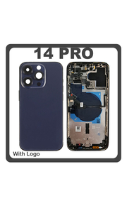 HQ OEM Συμβατό Με Apple iPhone 14 Pro (A2890, A2650) Rear Back Battery Cover Middle Frame- Housing Πίσω Κάλυμμα Καπάκι Πλάτη Μπαταρίας + Power Button + Volume Button Flex Cable + Sim Card Tray + Flashlight Flex + NFC Purple Μωβ (Premium A+)