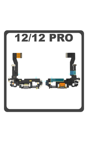 Γνήσια Original For Apple iPhone 12 (A2403, A2172) iPhone 12 Pro (A2407, A2341 ) Charging Dock Connector Lightning Flex Καλωδιοταινία Κονέκτορας Φόρτισης + Microphone Μικρόφωνο Black Μαύρο (Pulled)
