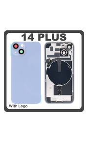 HQ OEM Συμβατό Με Apple iPhone 14 Plus, iPhone 14+ (A2886, A2632, A2885) Rear Back Battery Cover Πίσω Κάλυμμα Καπάκι Πλάτη Μπαταρίας + Metal Plate + Camera Lens Τζαμάκι Κάμερας + Magsafe + NFC Blue Μπλε (Premium A+)