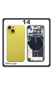 HQ OEM Συμβατό Με Apple iPhone 14, iPhone14 (A2882, A2649) Rear Back Battery Cover Πίσω Κάλυμμα Καπάκι Πλάτη Μπαταρίας + Metal Plate + Camera Lens Τζαμάκι Κάμερας + Magsafe + NFC Yellow Κίτρινο (Premium A+)