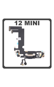 Original For Γνήσιο Για Apple iPhone 12 Mini (A2399, A2176, A2400, A2398, A2399) Charging Dock Connector Flex Καλωδιοταινία Κονέκτορας Φόρτισης + Microphone Μικρόφωνο Black Μαύρο (Pulled)