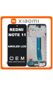 HQ OEM Συμβατό Με Xiaomi Redmi Note 11 (2201117TG, 2201117TI), AMOLED LCD Display Screen Assembly Οθόνη + Touch Screen Digitizer Μηχανισμός Αφής + Frame Bezel Πλαίσιο Σασί Black Μαύρο (Premium A+)