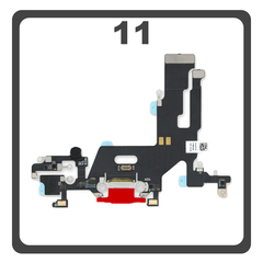 Γνήσια Original For iPhone 11, iPhone11 (A2221, A2111), Charging Dock Connector Lightning Flex With Board Καλωδιοταινία Κονέκτορας Φόρτισης + Microphone Μικρόφωνο Red Κόκκινο Pulled
