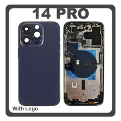 HQ OEM Συμβατό Με Apple iPhone 14 Pro (A2890, A2650) Rear Back Battery Cover Middle Frame- Housing Πίσω Κάλυμμα Καπάκι Πλάτη Μπαταρίας + Power Button + Volume Button Flex Cable + Sim Card Tray + Flashlight Flex + NFC Purple Μωβ (Premium A+)