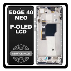 Γνήσια Original Motorola Moto Edge 40 Neo (XT2307-1) P-OLED LCD Display Screen Assembly Οθόνη + Touch Screen Digitizer Μηχανισμός Αφής + Frame Bezel Πλαίσιο Σασί Black Μαύρο 5D68C23158 (Service Pack By Motorola)