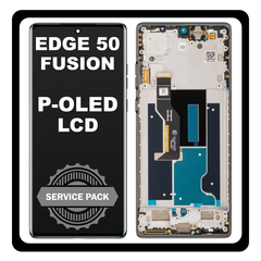 Γνήσια Original Motorola Moto Edge 50 Fusion (XT2429-1) P-OLED LCD Display Screen Assembly Οθόνη + Touch Screen Digitizer Μηχανισμός Αφής + Frame Bezel Πλαίσιο Σασί Blue Μπλε 5D68C24635 (Service Pack By Motorola)