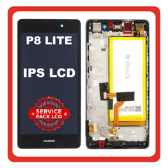 Γνήσια Original Huawei P8 Lite (ALE-L21) Οθόνη LCD Screen + Touch Screen Digitizer Μηχανισμός Αφής + Frame Bezel Πλαίσιο Σασί + Battery Μπαταρία Black Μαύρο 02350KCC