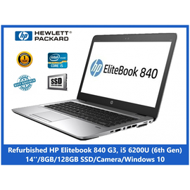 HP Elitebook 840 G3, Intel Core i5 6200U (6th Gen), 2.3 Ghz (Up to 2.7 Ghz) 14''/8GB/128GB SSD/Camera/WINDOWS 10 Refurbished (Η τιμή δεν περιλαμβάνει ΦΠΑ 24%)