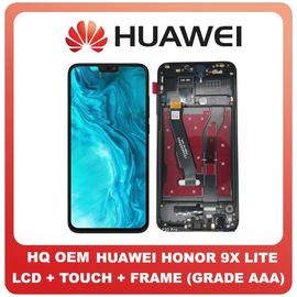 HQ OEM Huawei Honor 9X Lite Honor9X Lite (JSN-L21, JSN-L22, JSN-L23) IPS LCD Display Assembly Screen Οθόνη + Touch Digitizer Μηχανισμός Αφής + Πλαίσιο Σασί Frame Bezel Black Μαύρο (Grade AAA+++)