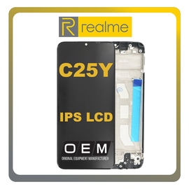 HQ OEM Συμβατό Για Realme C25Y (RMX3265, RMX3268, RMX3269) IPS LCD Display Screen Assembly Οθόνη + Touch Screen Digitizer Μηχανισμός Αφής + Frame Bezel Πλαίσιο Σασί Black Μαύρο (Grade AAA+++)