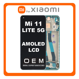 HQ OEM Συμβατό Για Xiaomi Mi 11 Lite 5G (M2101K9G, M2101K9C, M2101K9R) AMOLED LCD Display Screen Assembly Οθόνη + Touch Screen Digitizer Μηχανισμός Αφής + Frame Bezel Πλαίσιο Σασί Μint Green Πράσινο (Grade AAA+++)