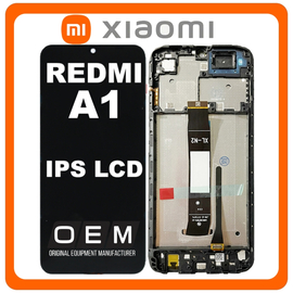 HQ OEM Συμβατό Με Xiaomi Redmi A1 (220733SI, 220733SG), IPS LCD Display Screen Assembly Οθόνη + Touch Screen Digitizer Μηχανισμός Αφής + Frame Bezel Πλαίσιο Σασί Black Μαύρο (Premium A+​)