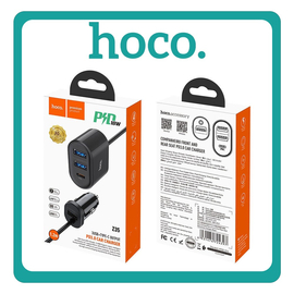 Hoco Car Charger Φορτιστής Αυτοκινήτου Black Μαύρο Z35 Γρήγορης Φόρτισης με Θύρες: 3xUSB 1xType-C Μαζί Με Καλώδιο Ενσωματωμένο