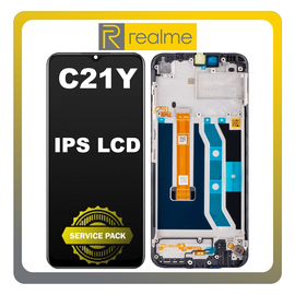 Γνήσια Original Realme C21Y (RMX3261, RMX3263) IPS LCD Display Screen Assembly Οθόνη + Touch Screen Digitizer Μηχανισμός Αφής + Frame Bezel Πλαίσιο Σασί Cross Black Μαύρο 4908747 (Service Pack By Realme)