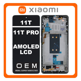 HQ OEM Συμβατό Με Xiaomi 11T (21081111RG), Xiaomi 11T Pro (2107113SG, 2107113SI) AMOLED LCD Display Screen Assembly Οθόνη + Touch Screen Digitizer Μηχανισμός Αφής + Frame Bezel Πλαίσιο Σασί Meteorite Gray Μαύρο (Premium A+)