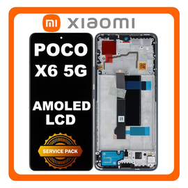 Γνήσια Original Xiaomi Poco X6 5G (23122PCD1G, 23122PCD1I) AMOLED LCD Display Screen Assembly Οθόνη + Touch Screen Digitizer Μηχανισμός Αφής + Frame Bezel Πλαίσιο Σασί Blue Μπλε 560002N16P00 (Service Pack By Xiaomi)