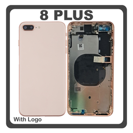 HQ OEM Συμβατό Με Apple iPhone 8+, iPhone 8 Plus (A1864, A1897) Rear Back Battery Cover Middle Frame- Housing Πίσω Κάλυμμα Καπάκι Πλάτη Μπαταρίας + Power Button + Volume Button Flex Cable + Sim Card Tray + Flashlight Flex + NFC Gold Χρυσό (Premium A+)