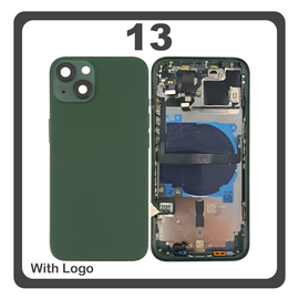 HQ OEM Συμβατό Με Apple iPhone 13, iPhone13 (A2633, A2482) Rear Back Battery Cover Middle Frame- Housing Πίσω Κάλυμμα Καπάκι Πλάτη Μπαταρίας + Power Button + Volume Button Flex Cable + Sim Card Tray + Flashlight Flex + NFC Green Πράσινο (Premium A+)