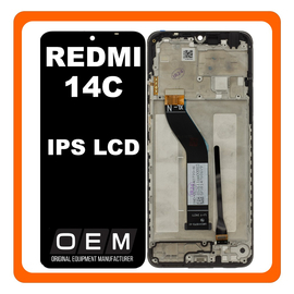 HQ OEM Συμβατό Με Xiaomi Redmi 14C (2411DRN47C, 2409BRN2CA), Poco C75 (2410FPCC5G)​ IPS LCD Display Screen Assembly Οθόνη + Touch Screen Digitizer Μηχανισμός Αφής + Frame Bezel Πλαίσιο Σασί Black Μαύρο (Premium A+)