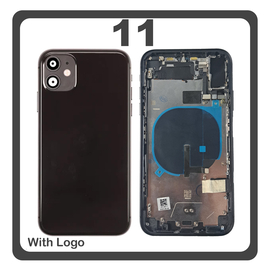 HQ OEM Συμβατό Με Apple iPhone 11 (A2221, A2111) Rear Back Battery Cover Middle Frame- Housing Πίσω Κάλυμμα Καπάκι Πλάτη Μπαταρίας + Power Button + Volume Button Flex Cable + Sim Card Tray + Flashlight Flex + NFC Black Μαύρο (Premium A+)