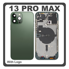 HQ OEM Συμβατό Με Apple iPhone 13 Pro Max (A2643, A2484) Rear Back Battery Cover Middle Frame- Housing Πίσω Κάλυμμα Καπάκι Πλάτη Μπαταρίας + Power Button + Volume Button Flex Cable + Sim Card Tray + Flashlight Flex + NFC Green Πράσινο (Premium A+)