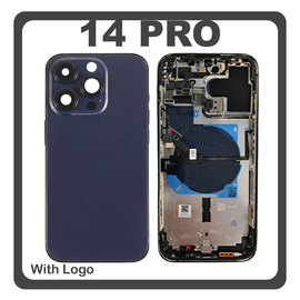 HQ OEM Συμβατό Με Apple iPhone 14 Pro (A2890, A2650) Rear Back Battery Cover Middle Frame- Housing Πίσω Κάλυμμα Καπάκι Πλάτη Μπαταρίας + Power Button + Volume Button Flex Cable + Sim Card Tray + Flashlight Flex + NFC Purple Μωβ (Premium A+)