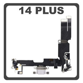 Original For Γνήσιο Για iPhone 14 Plus (A2886, A2632) Lightning USB Charging Dock Connector Lightning Flex Καλωδιοταινία Κονέκτορας Φόρτισης + Microphone Μικρόφωνο Midnight White Άσπρο (Pulled)