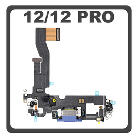 Γνήσια Original For Apple iPhone 12 (A2403, A2172) iPhone 12 Pro (A2407, A2341 ) Charging Dock Connector Lightning Flex Καλωδιοταινία Κονέκτορας Φόρτισης + Microphone Μικρόφωνο Blue Μπλε (Pulled)