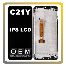 HQ OEM Συμβατό Με Realme C21Y (RMX3261, RMX3263) IPS LCD Display Screen Assembly Οθόνη + Touch Screen Digitizer Μηχανισμός Αφής + Frame Bezel Πλαίσιο Σασί Cross Black Μαύρο (Premium A+)