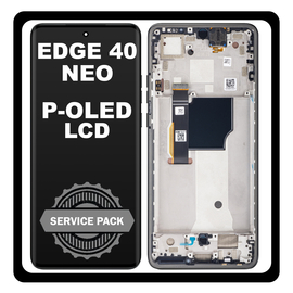Γνήσια Original Motorola Moto Edge 40 Neo (XT2307-1) P-OLED LCD Display Screen Assembly Οθόνη + Touch Screen Digitizer Μηχανισμός Αφής + Frame Bezel Πλαίσιο Σασί Black Μαύρο 5D68C23158 (Service Pack By Motorola)