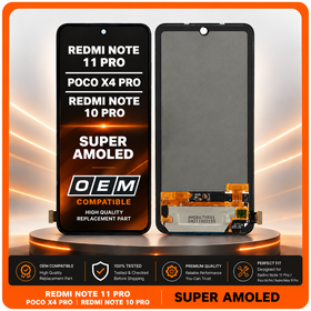 HQ OEM Συμβατό Με Xiaomi Redmi Note 11 Pro (2201116TG), Redmi Note 11 Pro 5G (21091116I), Redmi Note 11 Pro+ 5G (21091116UG), Redmi Note 10 Pro 4G (M2101K6G), Poco X4 Pro 5G (2201116PG) Super AMOLED LCD Display Screen Assembly Οθόνη + Touch Screen Digitizer Μηχανισμός Αφής Black Μαύρο (Premium A+)