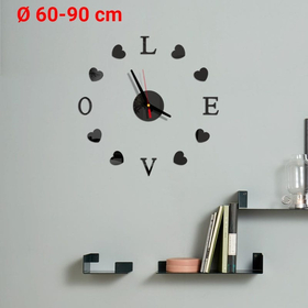 Diy 3d Ρολόι Τοίχου "love" (ø 60-90 cm) Μαύρο
