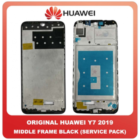 Γνήσια Original Huawei Y7 2019 (DUB-L21, DUB-LX1) Front Housing Lcd Middle Frame Bezel Plate Μεσαίο Πλαίσιο Μαύρο Black (Service Pack By Huawei)